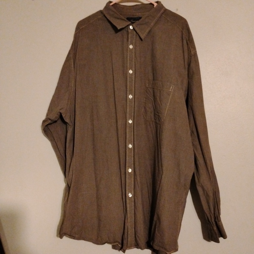 Men's Brown Check Woven Long Sleeve Regular Size Casual Button-Up Shirt